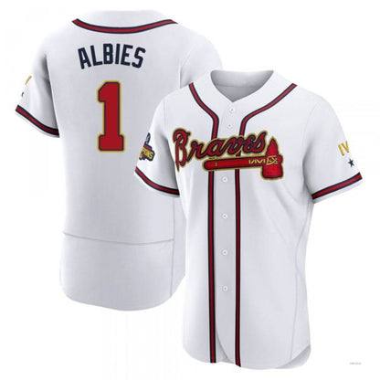 Atlanta Braves #1 Ozzie Albies Gold White 2022 Program Jersey Stitches Baseball Jerseys