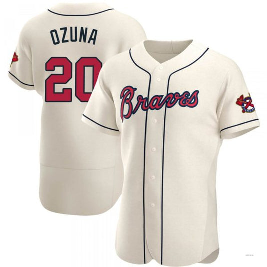 Atlanta Braves #20 Marcell Ozuna Cream Alternate Jersey Stitches Baseball Jerseys