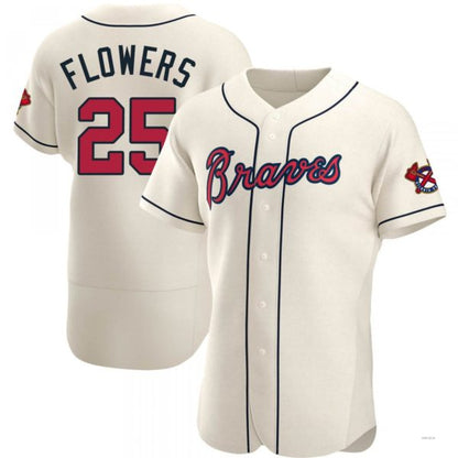 Atlanta Braves #25 Tyler Flowers Cream Alternate Jersey Stitches Baseball Jerseys