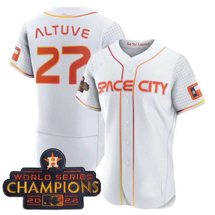 #27 Jose Altuve Houston Astros White 2023 SPACE CITY CHAMPIONS FLEX JERSEY ¨C ALL STITCHED Baseball Jerseys