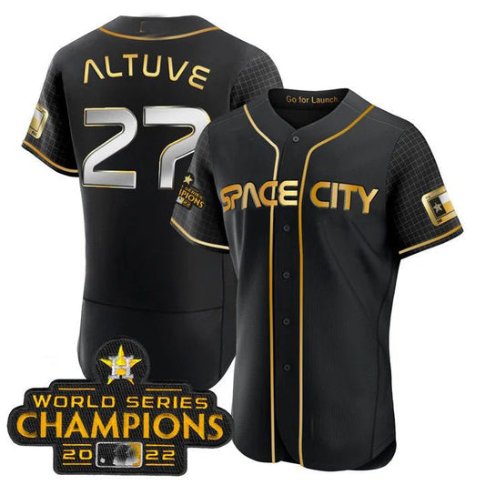 #27 Jose Altuve Houston Astros BLACK 2023 SPACE CITY CHAMPIONS FLEX JERSEY ¨C ALL STITCHED Baseball Jerseys