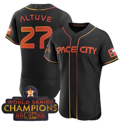 #27 Jose Altuve Houston Astros 2023 SPACE CITY CHAMPIONS FLEX JERSEY ¨C BLACK ALL STITCHED Baseball Jerseys