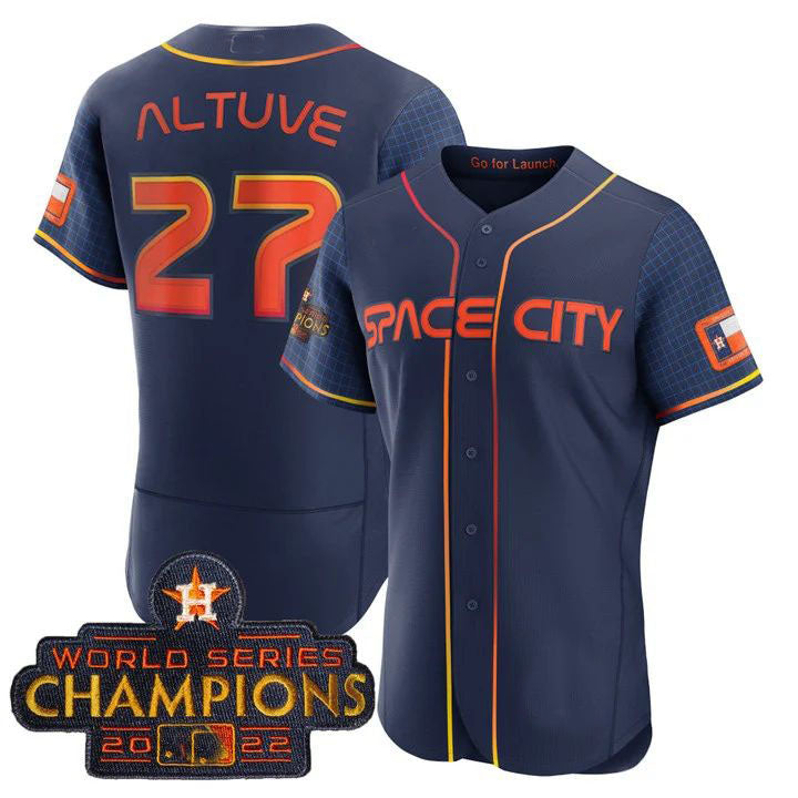 #27 Jose Altuve Houston Astros 2023 SPACE CITY CHAMPIONS FLEX JERSEY ¨C BLUE ALL STITCHED Baseball Jerseys