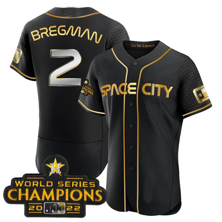 #2 Alex Bregman Houston Astros 2023 SPACE CITY CHAMPIONS FLEX JERSEY ¨C BLACK ALL STITCHED Baseball Jerseys