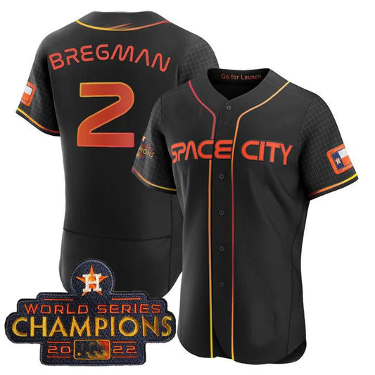 #2 Alex Bregman Houston Astros BLACK 2023 SPACE CITY CHAMPIONS FLEX JERSEY ¨C ALL STITCHED Baseball Jerseys