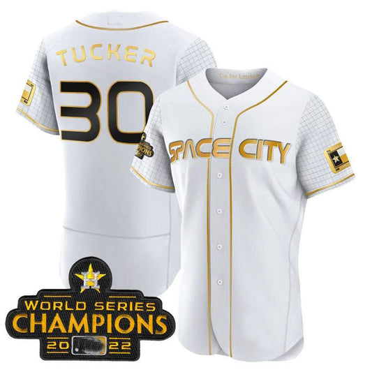 #30 Kyle Tucker Houston Astros White 2023 SPACE CITY CHAMPIONS FLEX JERSEY ¨C ALL STITCHED Baseball Jerseys