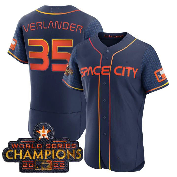 #35 Justin Verlander Houston Astros blue 2023 SPACE CITY CHAMPIONS FLEX JERSEY ¨C ALL STITCHED Baseball Jerseys