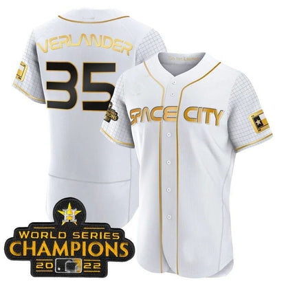 #35 Justin Verlander Houston Astros white 2023 SPACE CITY CHAMPIONS FLEX JERSEY ¨C ALL STITCHED Baseball Jerseys