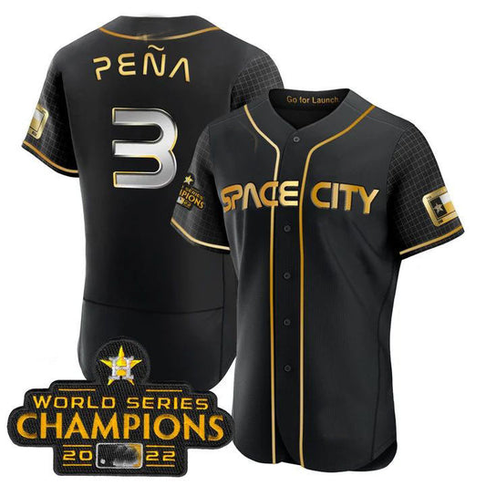 #3 Jeremy Pena Houston Astros BLACK 2023 SPACE CITY CHAMPIONS FLEX JERSEY ¨C BLACK ALL STITCHED Baseball Jerseys