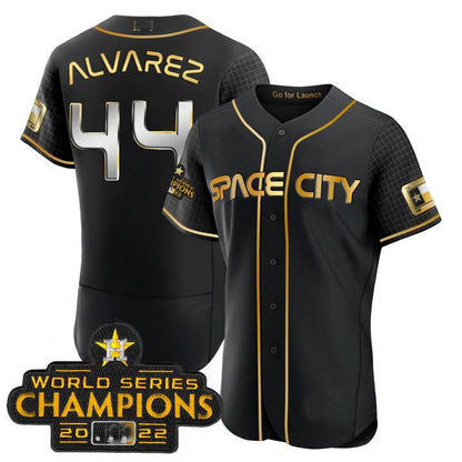 #44 Yordan Alvarez Houston Astros 2023 SPACE CITY CHAMPIONS FLEX JERSEY ¨C black ALL STITCHED Baseball Jerseys