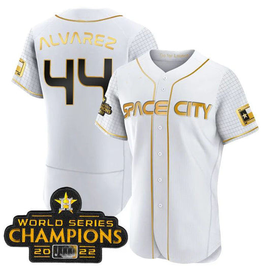 #44 Yordan Alvarez Houston Astros white 2023 SPACE CITY CHAMPIONS FLEX JERSEY ¨C ALL STITCHED Baseball Jerseys