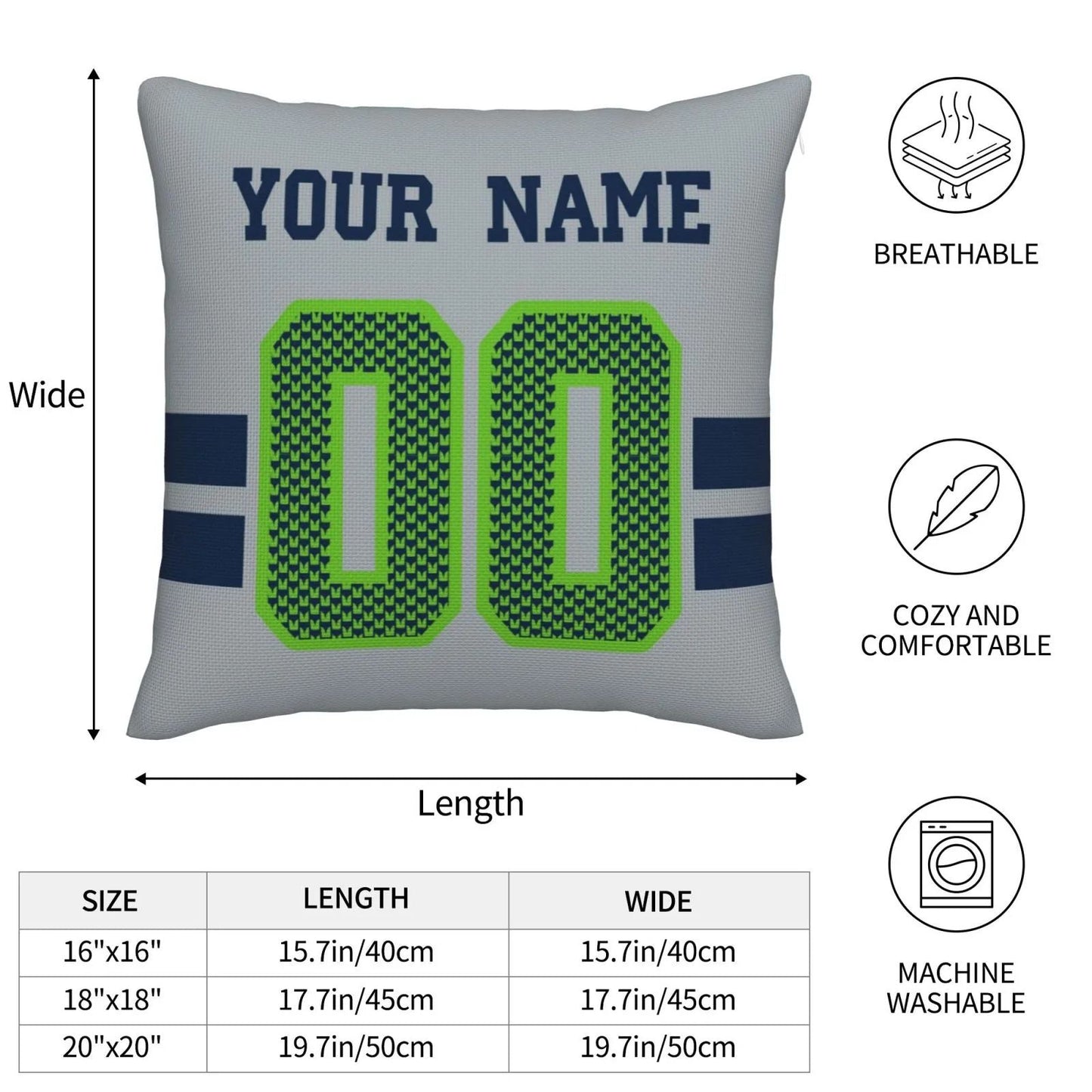 Custom S.Seahawks Pillow Decorative Throw Pillow Case - Print Personalized Football Team Fans Name & Number Birthday Gift Football Pillows