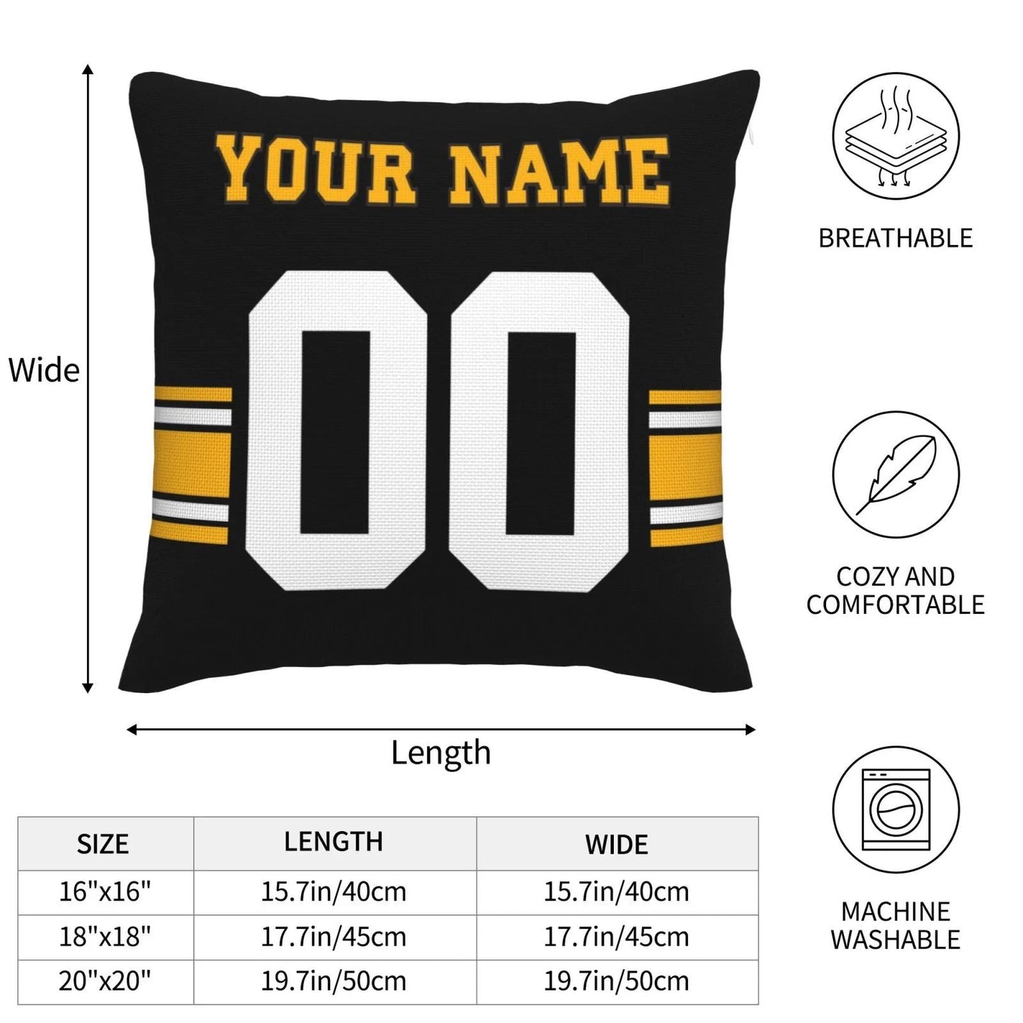 Custom Pittsburgh Steelers Pillow Decorative Throw Pillow Case - Print Personalized Football Team Fans Name & Number Birthday Gift Football Pillows