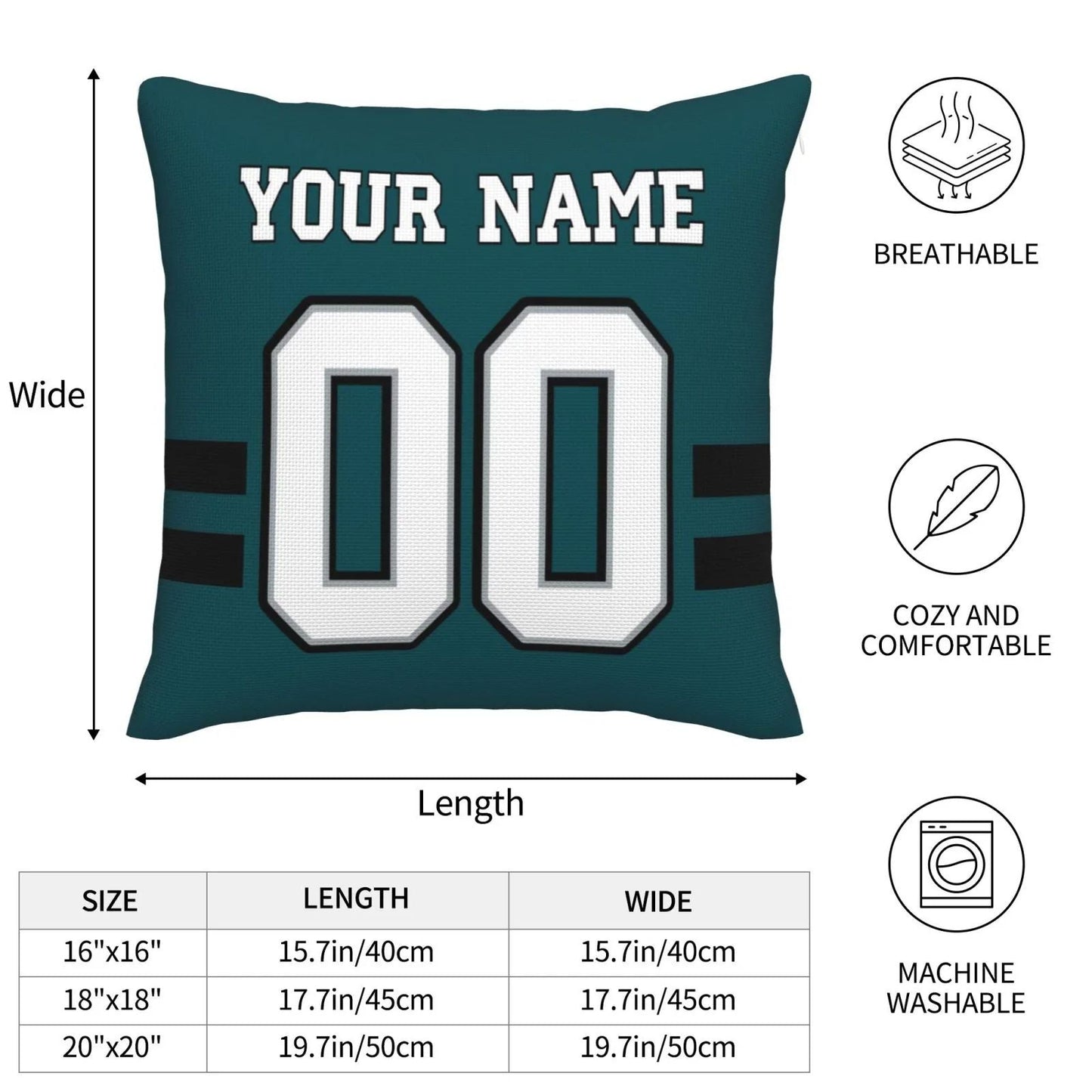 Custom Philadelphia Eagles Pillow Decorative Throw Pillow Case - Print Personalized Football Team Fans Name & Number Birthday Gift Football Pillows