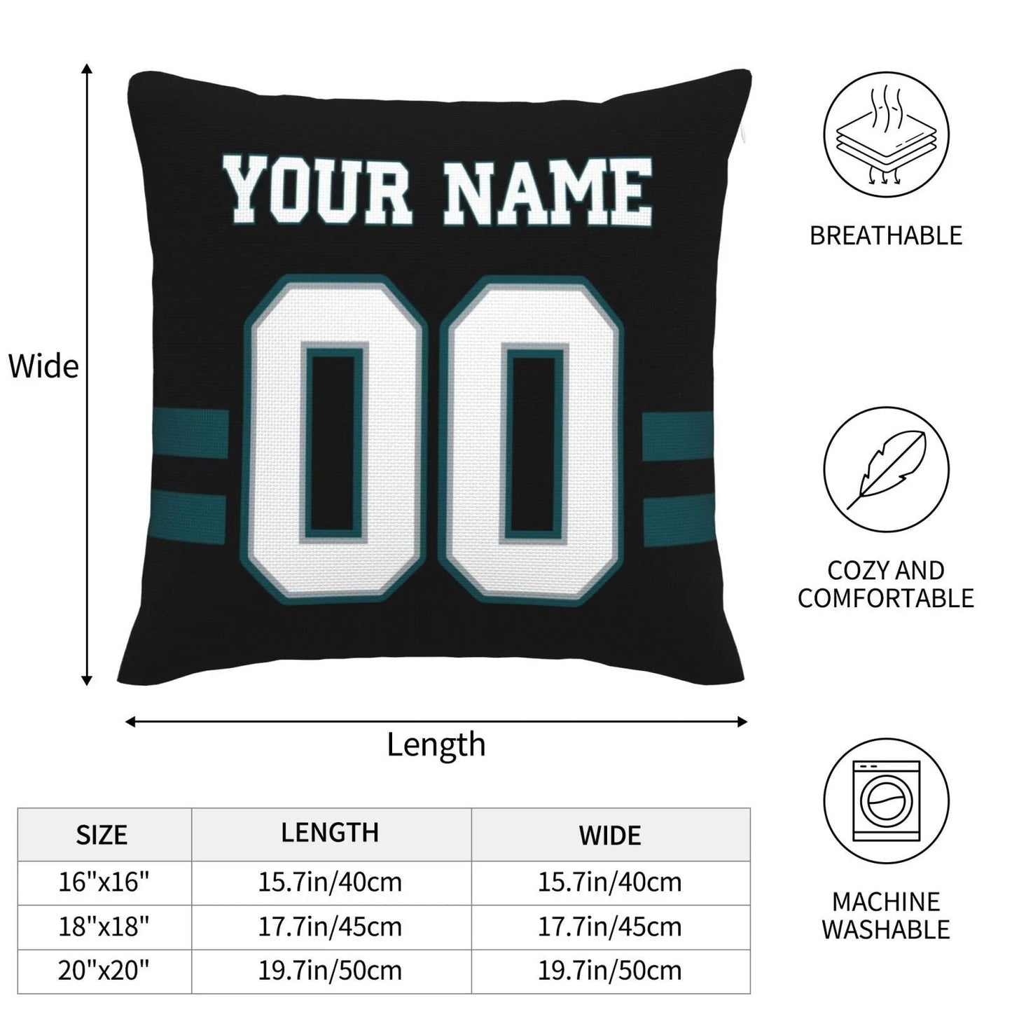 Custom Philadelphia Eagles Pillow Decorative Throw Pillow Case - Print Personalized Football Team Fans Name & Number Birthday Gift Football Pillows