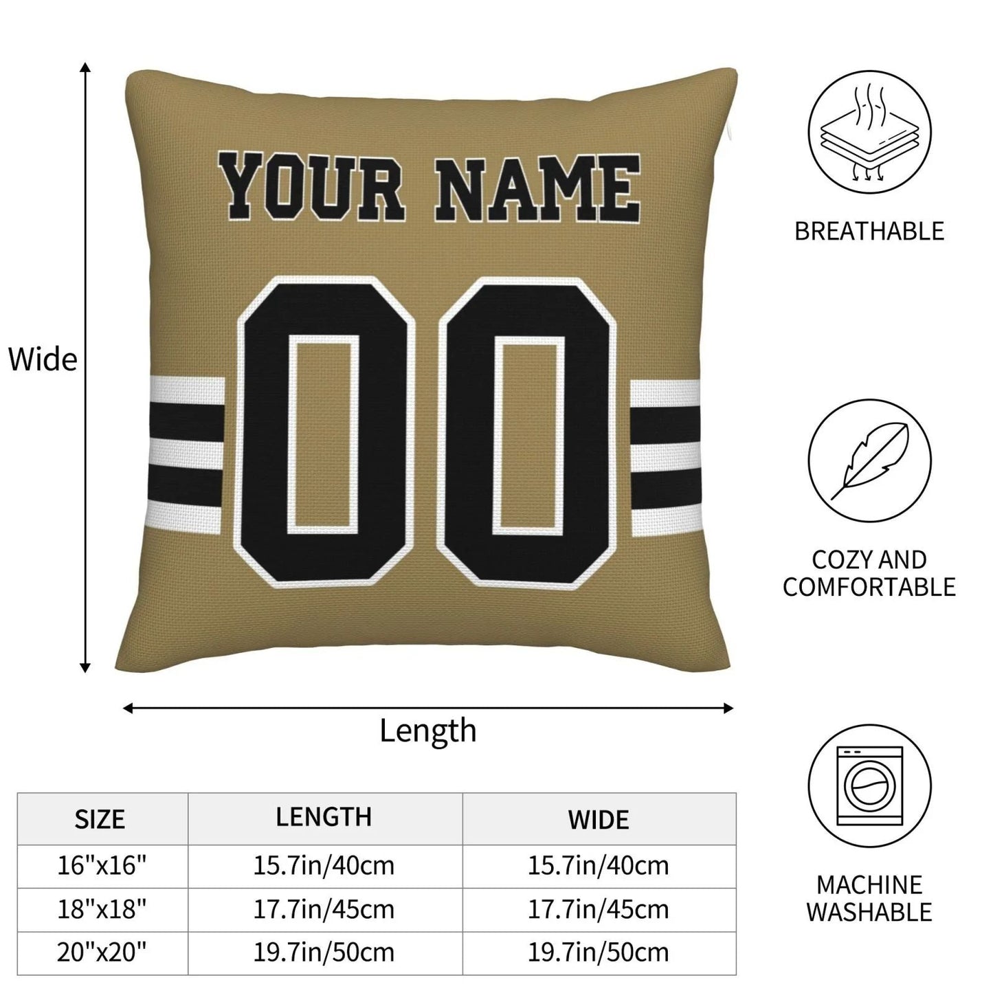 Custom NO.Saints Pillow Decorative Throw Pillow Case - Print Personalized Football Team Fans Name & Number Birthday Gift Football Pillows