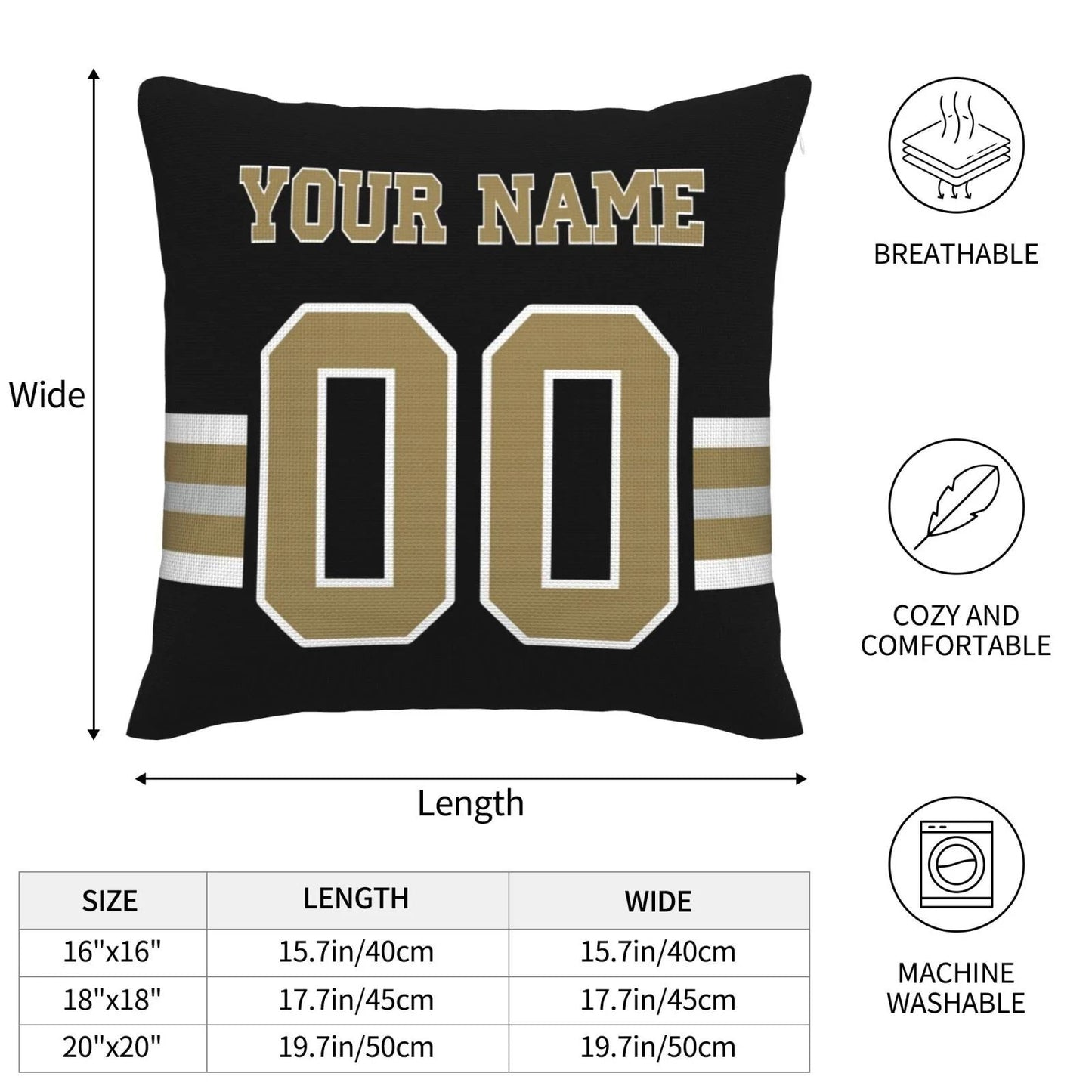 Custom NO.Saints Pillow Decorative Throw Pillow Case - Print Personalized Football Team Fans Name & Number Birthday Gift Football Pillows