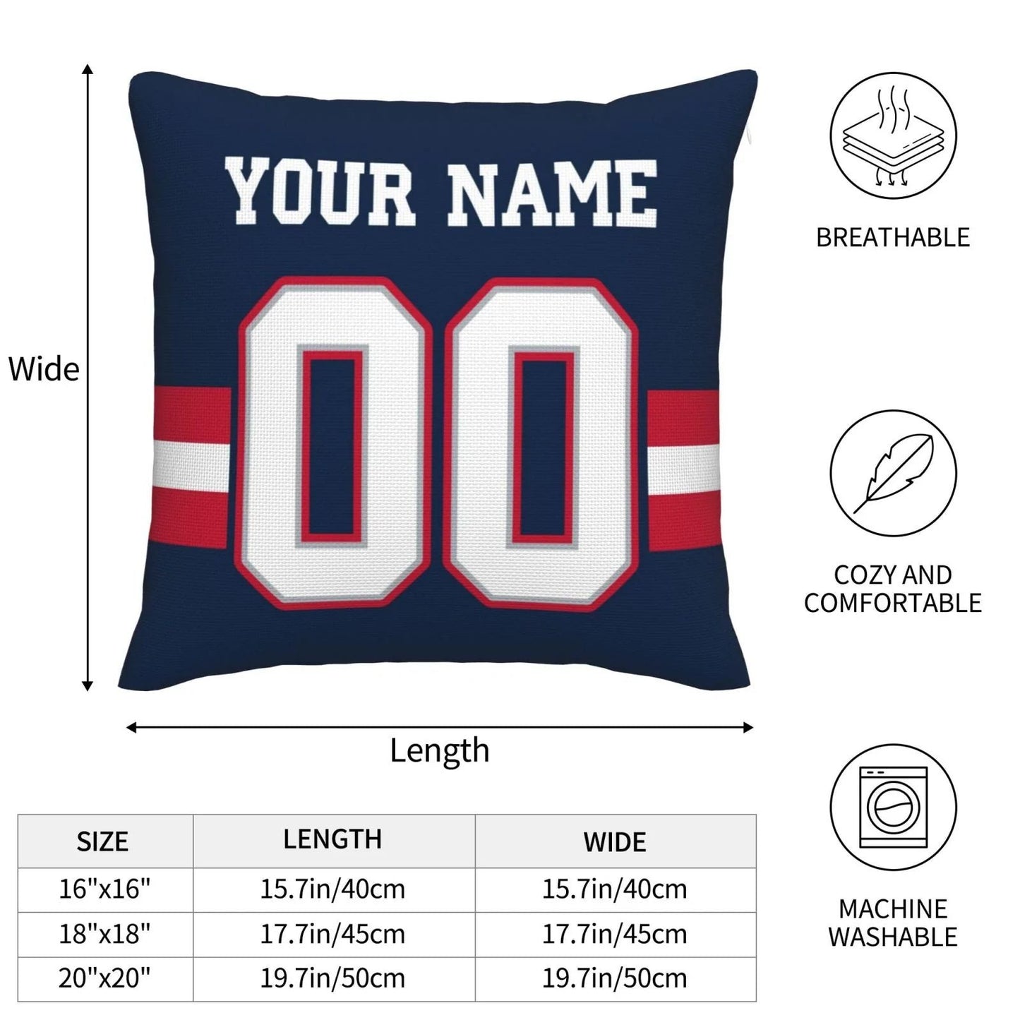 Custom New England Patriots Pillow Decorative Throw Pillow Case - Print Personalized Football Team Fans Name & Number Birthday Gift Football Pillows