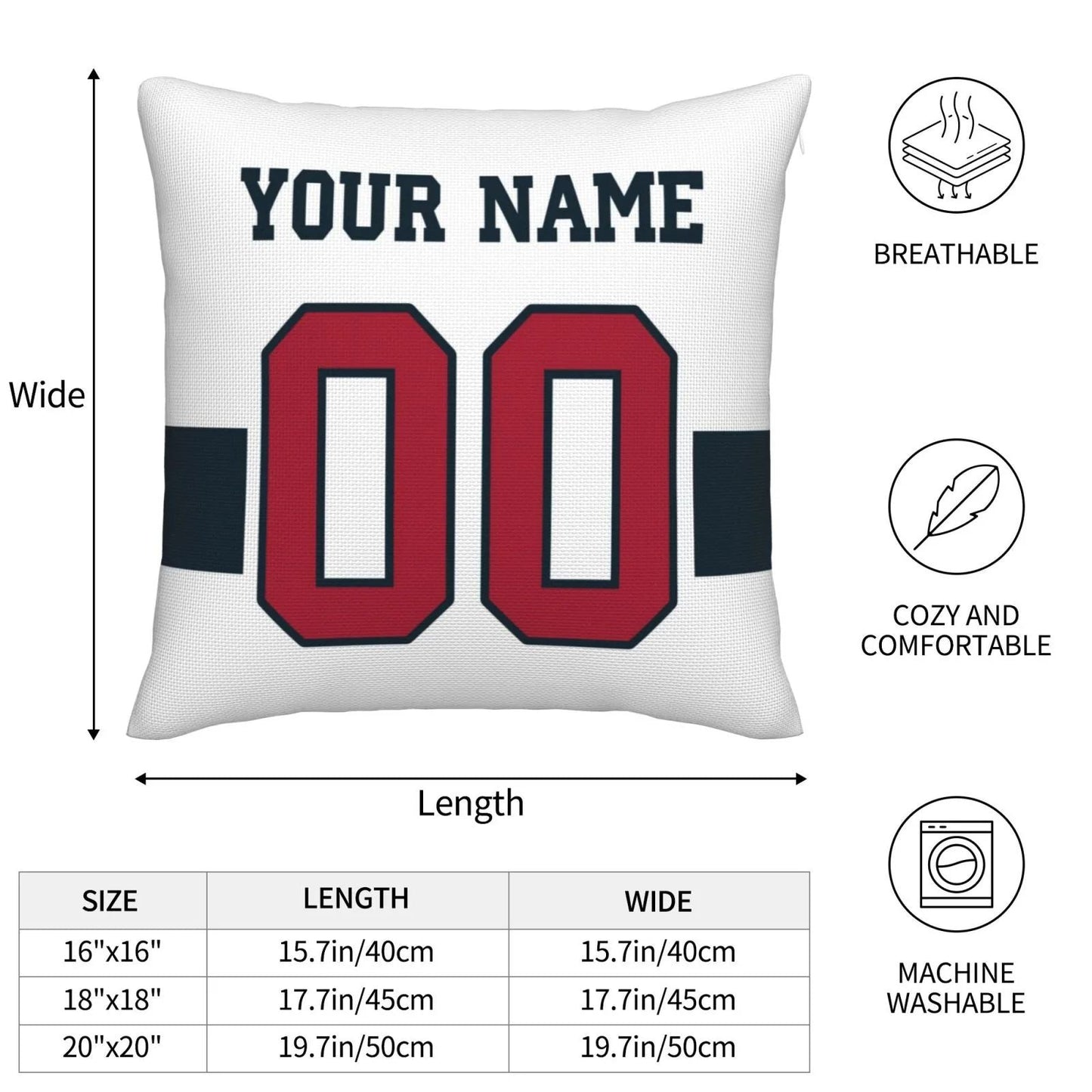 Custom H.Texans Pillow Decorative Throw Pillow Case - Print Personalized Football Team Fans Name & Number Birthday Gift Football Pillows