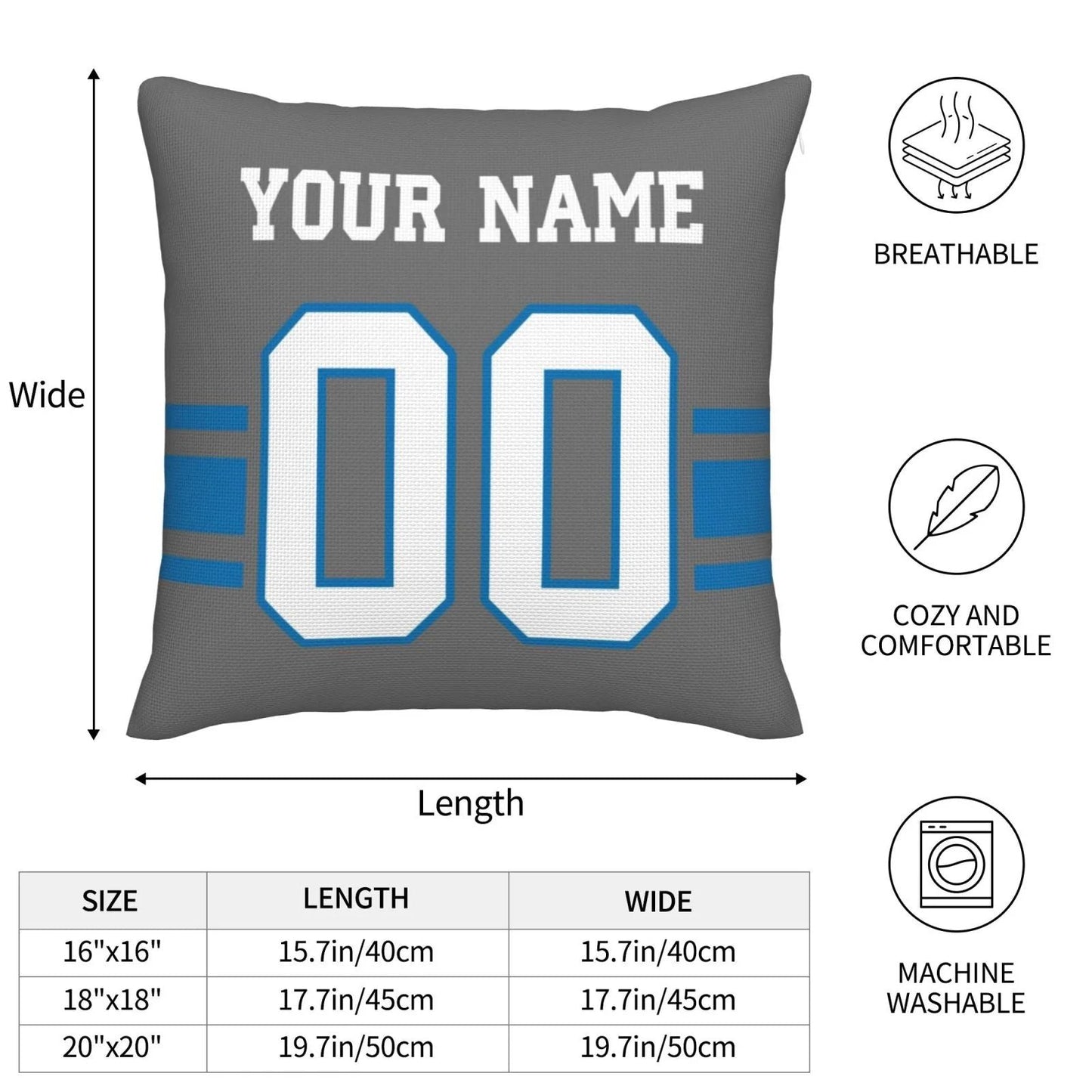 Custom Detroit Lions Pillow Decorative Throw Pillow Case - Print Personalized Football Team Fans Name & Number Birthday Gift Football Pillows