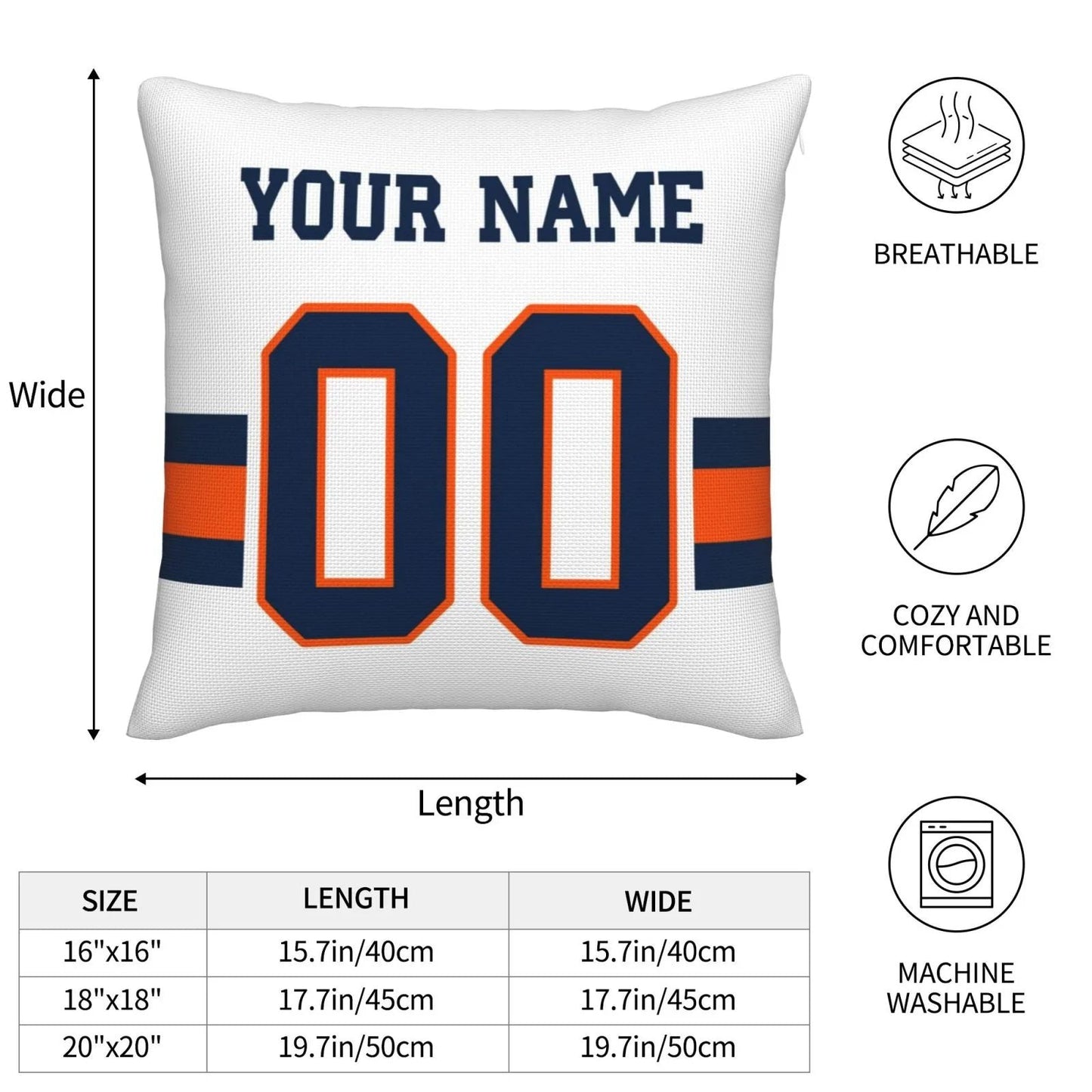 Custom Denver Broncos Pillow Decorative Throw Pillow Case - Print Personalized Football Team Fans Name & Number Birthday Gift Football Pillows