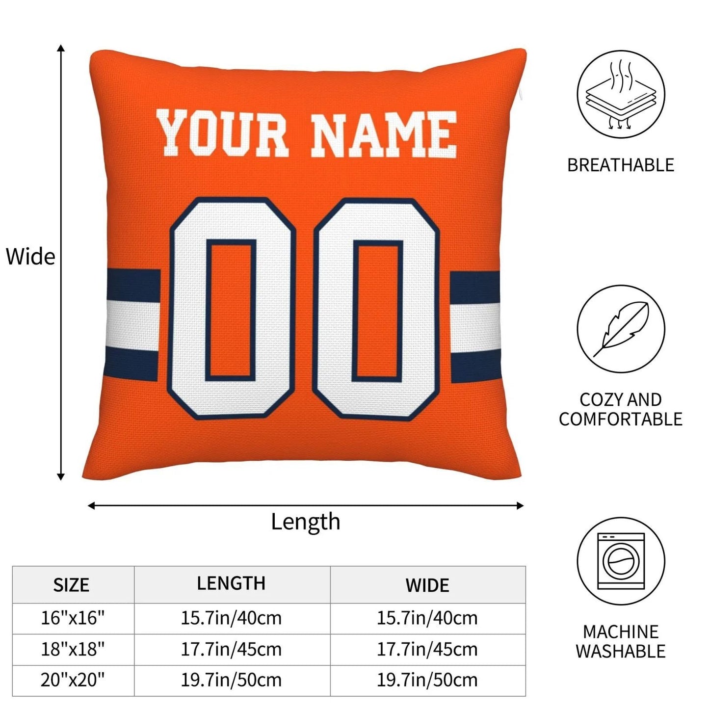 Custom Denver Broncos Pillow Decorative Throw Pillow Case - Print Personalized Football Team Fans Name & Number Birthday Gift Football Pillows