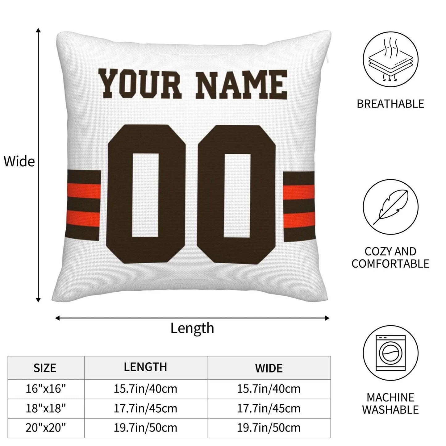 Custom C.Browns Pillow Decorative Throw Pillow Case - Print Personalized Football Team Fans Name & Number Birthday Gift Football Pillows