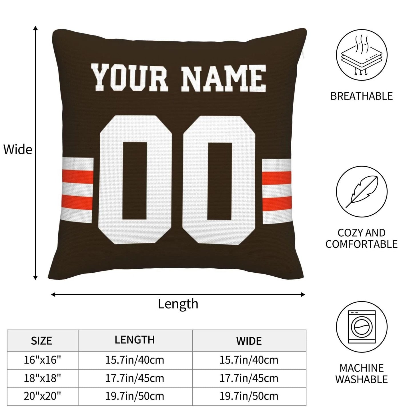 Custom C.Browns Pillow Decorative Throw Pillow Case - Print Personalized Football Team Fans Name & Number Birthday Gift Football Pillows