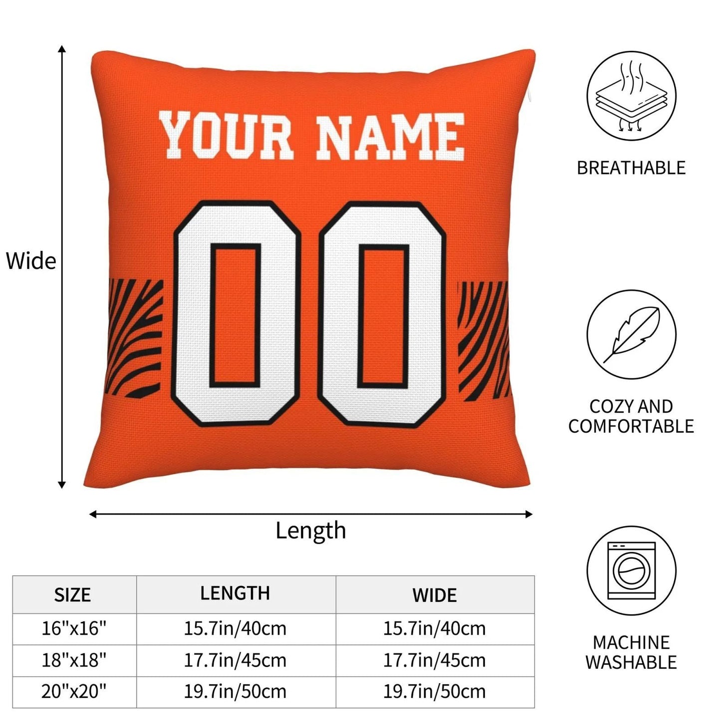 Custom Cincinnati Bengals Pillow Decorative Throw Pillow Case - Print Personalized Football Team Fans Name & Number Birthday Gift Football Pillows