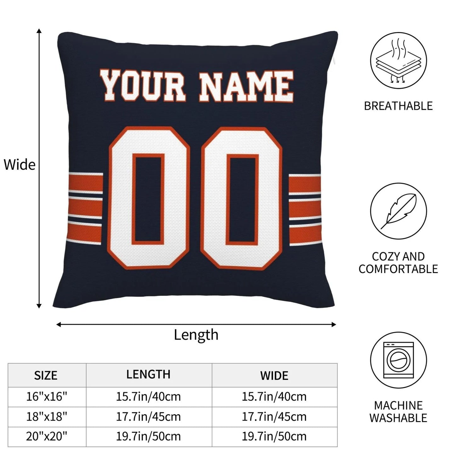 Custom C.Bears Pillow Decorative Throw Pillow Case - Print Personalized Football Team Fans Name & Number Birthday Gift Football Pillows