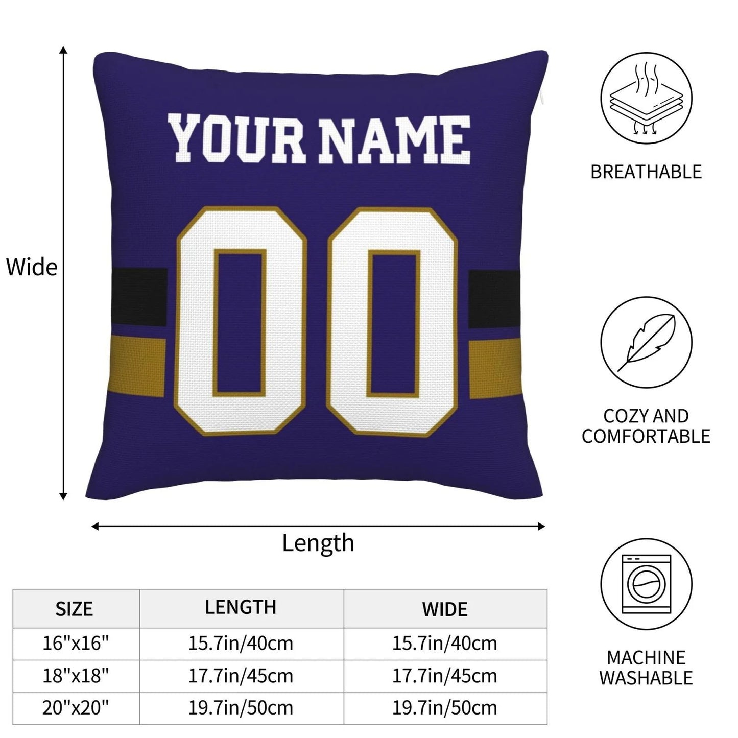 Custom Baltimore Ravens Pillow Purple Football Team Decorative Throw Pillow Case Print Personalized Football Style Fans Letters & Number Birthday Gift Football Pillows