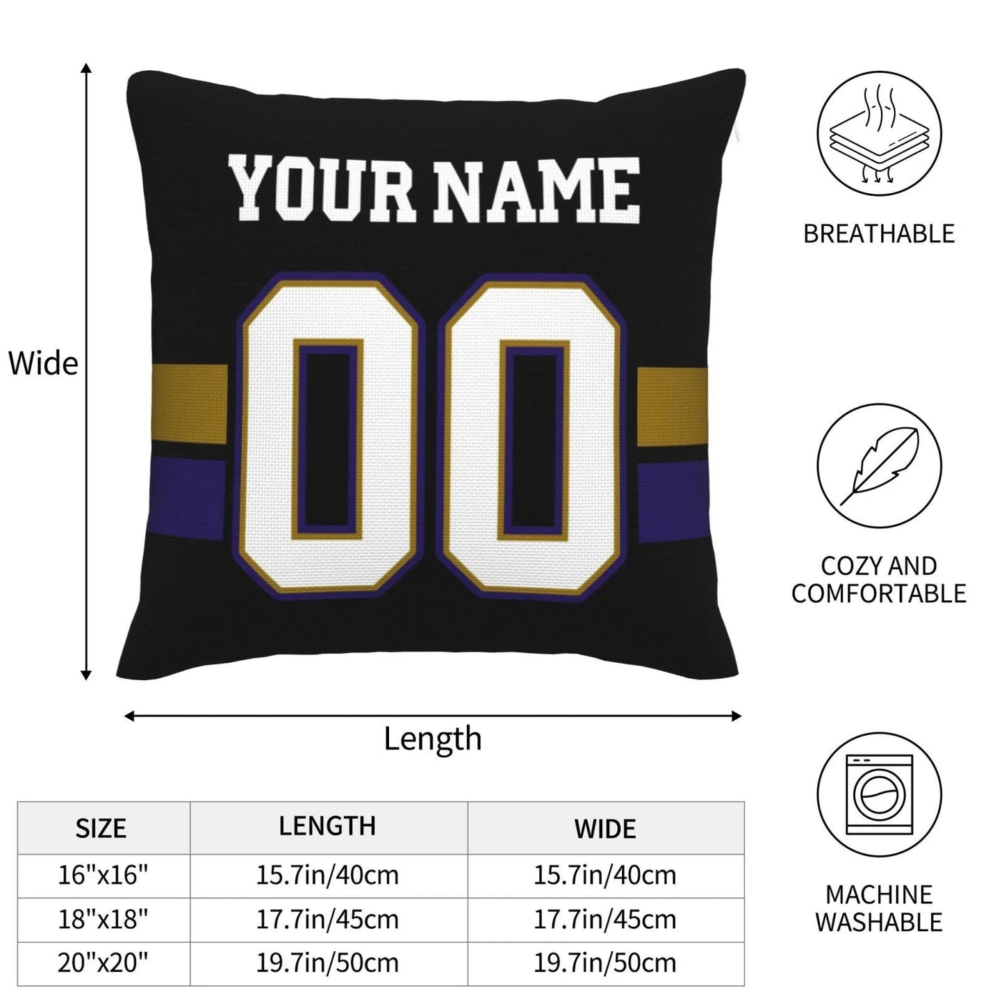 Custom Baltimore Ravens Pillow Purple Football Team Decorative Throw Pillow Case Print Personalized Football Style Fans Letters & Number Birthday Gift Football Pillows