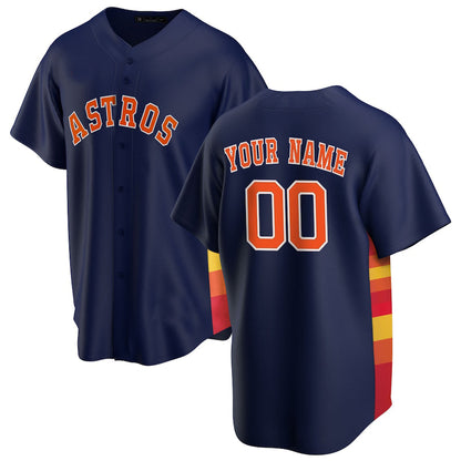 Custom Houston Astros Baseball Navy Jerseys Stitched Letter And Numbers Mesh for Men Women Youth Button Down Jersey