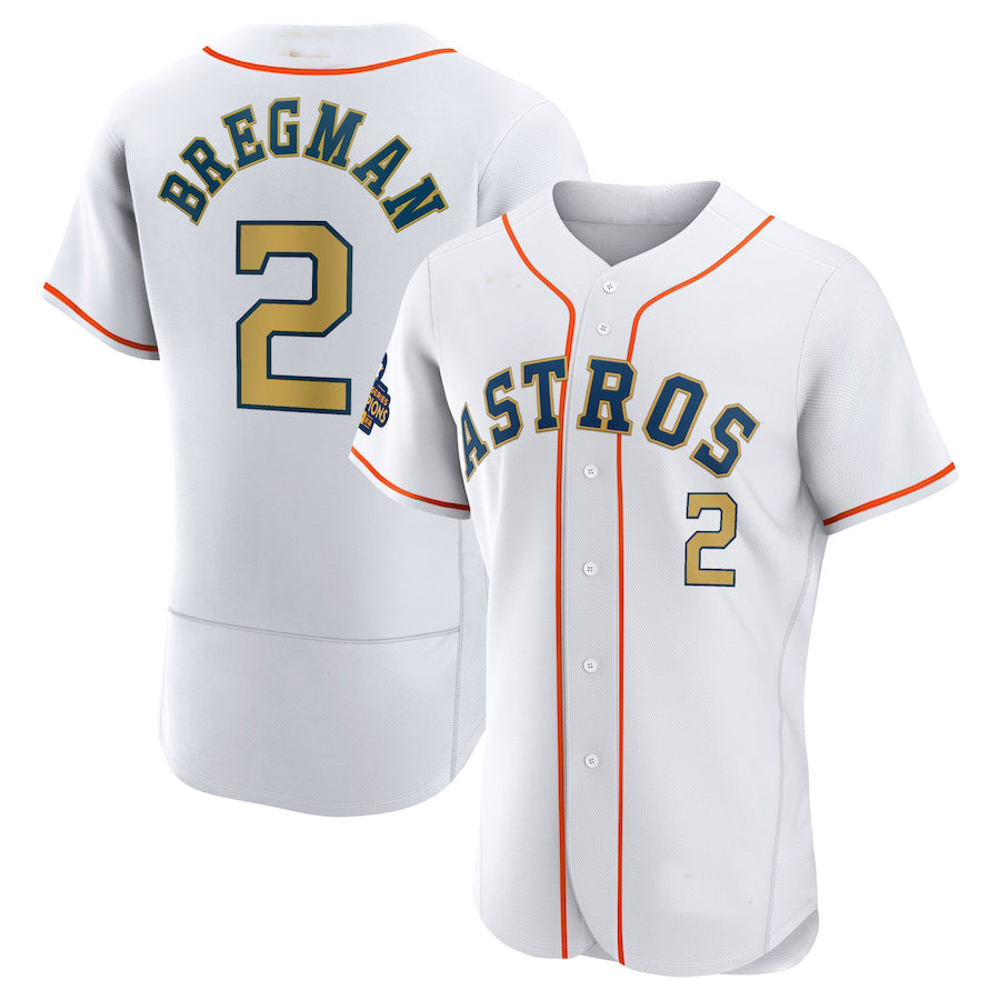 #2 Alex Bregman Houston Astros 2023 White gold collection replica player Jersey Stitches Baseball Jerseys