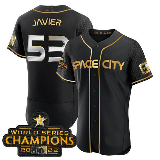 #53 Cristian Javier Houston Astros 2023 SPACE CITY CHAMPIONS FLEX JERSEY ¨C BLACK ALL STITCHED Baseball Jerseys