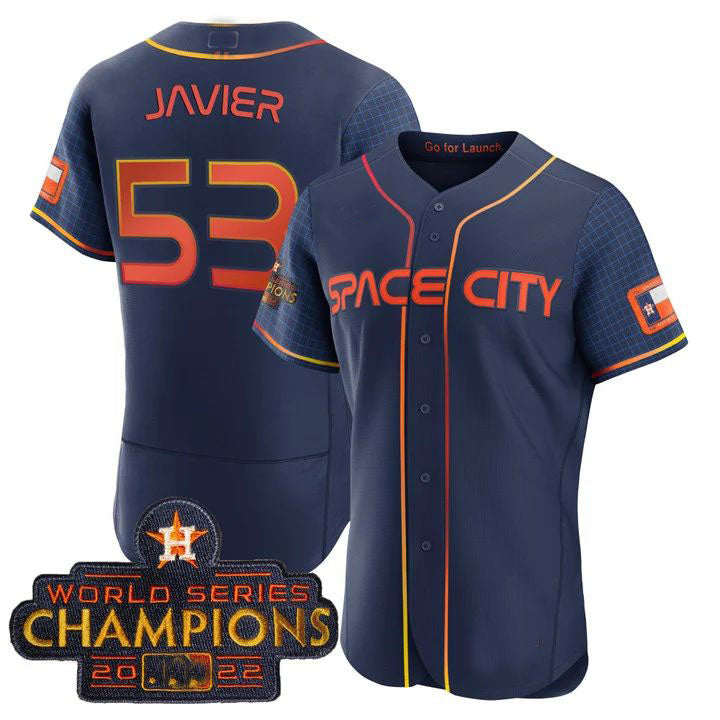 #53 Cristian Javier Houston Astros BLUE 2023 SPACE CITY CHAMPIONS FLEX JERSEY ¨C ALL STITCHED Baseball Jerseys