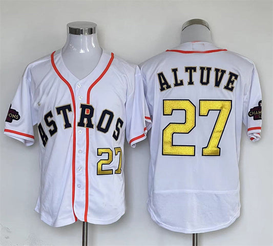 #27 Jose Altuve Houston Astros White gold  2023 collection replica player Stitches Baseball Jerseys