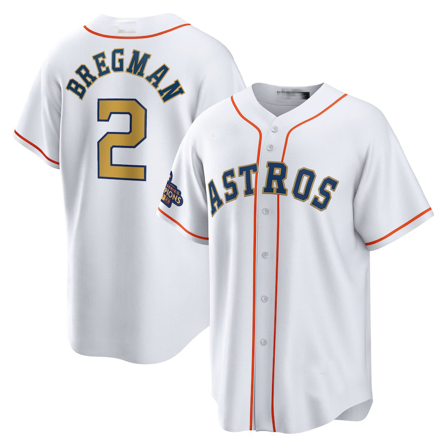 #2 Alex Bregman Houston Astros 2023 gold collection replica player Jersey ¨C White Stitches Baseball Jerseys