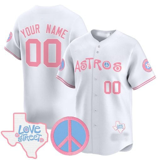 Custom Houston Astros Love Street & Peace Sign Patch Bubblegum Pink Vapor Premier Limited – All Stitched Baseball Jersey