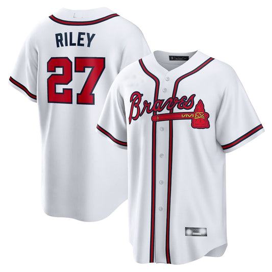 Atlanta Braves #27 Austin Riley White Home Replica Player Jersey Stitches Baseball Jerseys