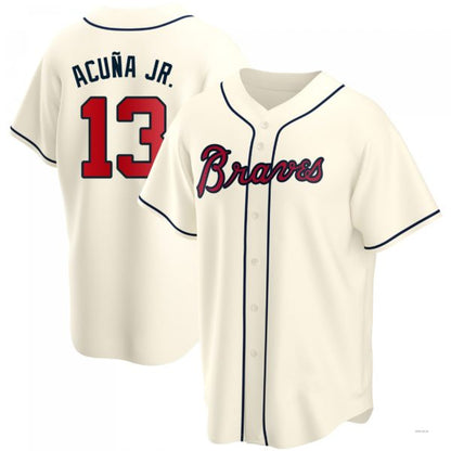 Atlanta Braves #13 Ronald Acuna Jr. Cream Alternate Jersey Stitches Baseball Jerseys