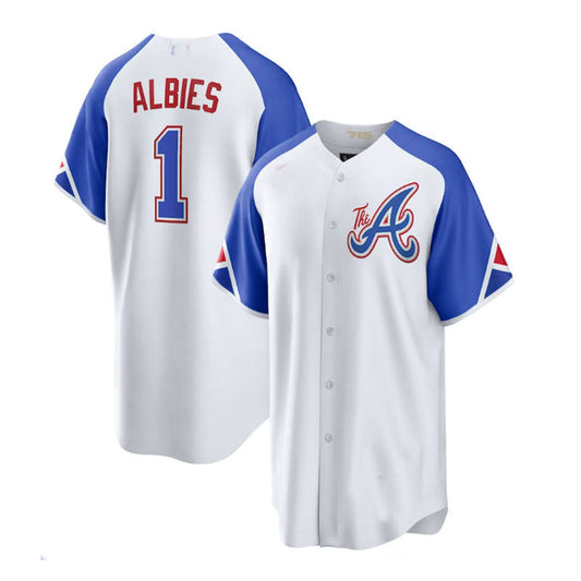 Atlanta Braves #1 Ozzie Albies White 2023 City Connect Replica Player Jersey Stitches Baseball Jerseys