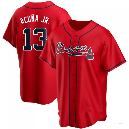 Atlanta Braves #13 Ronald Acuna Jr. Red Alternate Jersey Stitches Baseball Jerseys