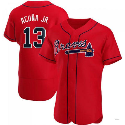 Atlanta Braves #13 Ronald Acuna Jr. Red Alternate Jersey Stitches Baseball Jerseys