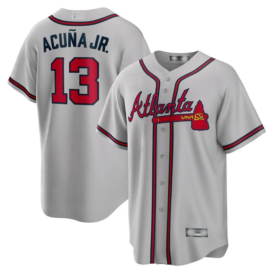 Atlanta Braves #13 Ronald Acuna Jr.  Gray Road Replica Player Name Jersey Stitches Baseball Jerseys