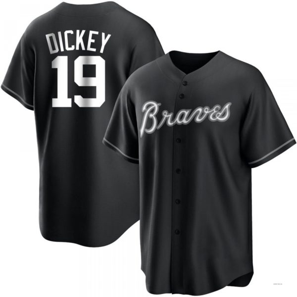 Atlanta Braves #19 R.A. Dickey White Black Jersey Stitches Baseball Jerseys