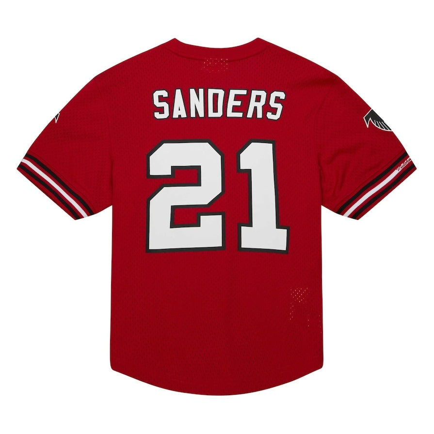 A.Falcons #21 Deion Sanders Mitchell & Ness Red Retired Player Name & Number Mesh To Football Jerseys