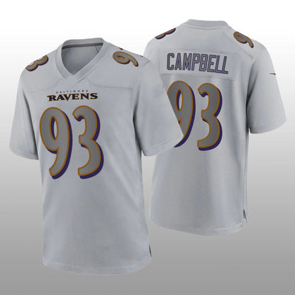 Baltimore Ravens #93 Calais Campbell Gray Atmosphere Game Jersey Stitched American Football Jerseys