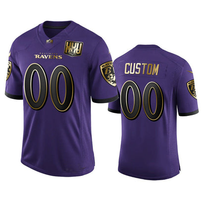 Custom Baltimore Ravens Purple Team 25th Season Golden Limited Jersey Stitched American Football Jerseys