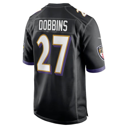 Baltimore Ravens #27 J.K. Dobbins Black Game Jersey Stitched American Football Jerseys